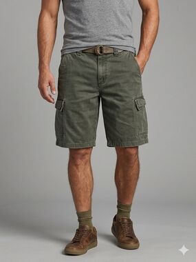 Men's Olive Green Athletic Cargo Shorts, See Photo Measures